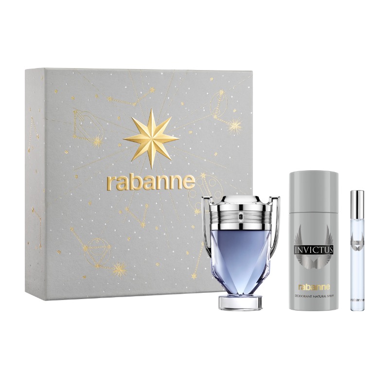 Rabanne Invictus Eau De Toilette 100ml + Travel Spray 10ml + Deodorant 150ml Gift Set