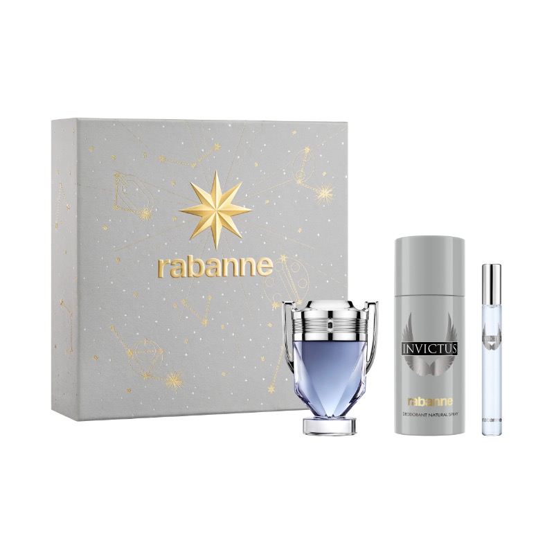 Rabanne Invictus Eau De Toilette 50ml + Travel Spray 10ml + Deodorant 150ml Gift Set